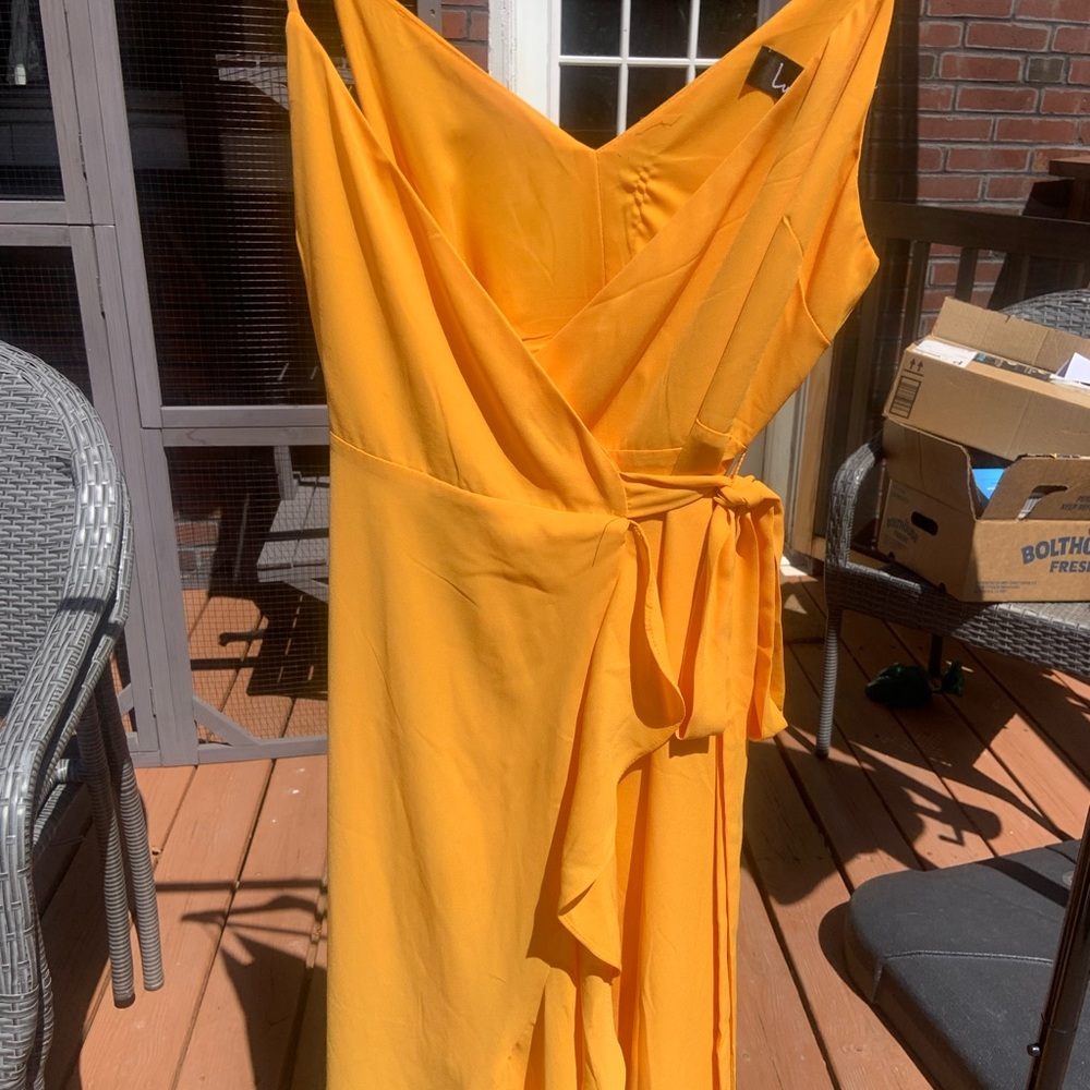 Lulu's Asymmetrical Wrap Dress in Orange